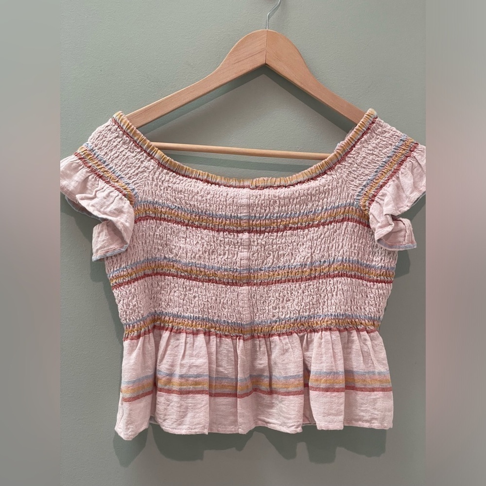 American Eagle scrunch crinkle crop top linen cotton blend - Picture 3 of 5